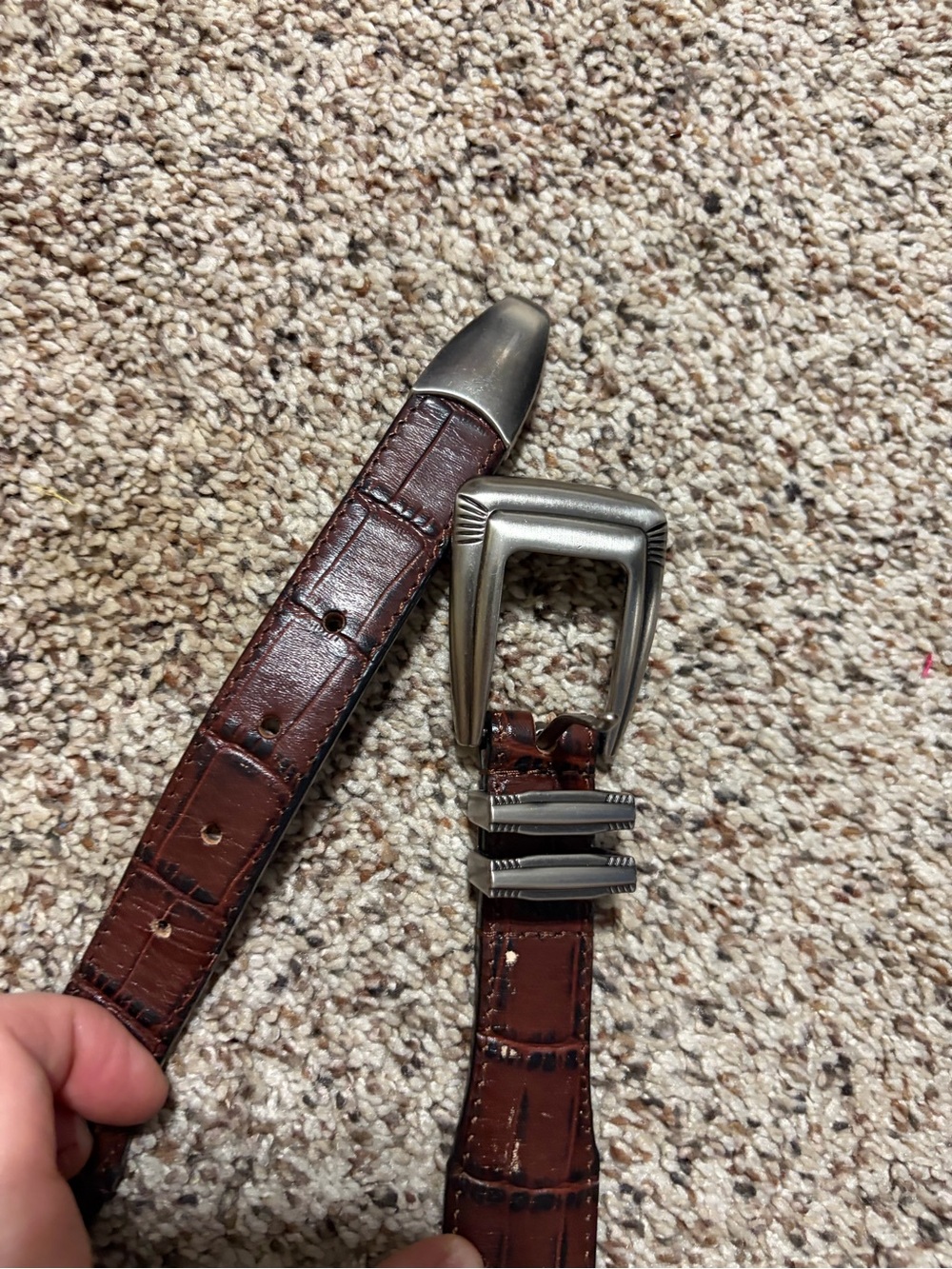 Zep-pro Brown Croc-Embossed Leather Belt with Brushed Silver Buckle 40 roll tide